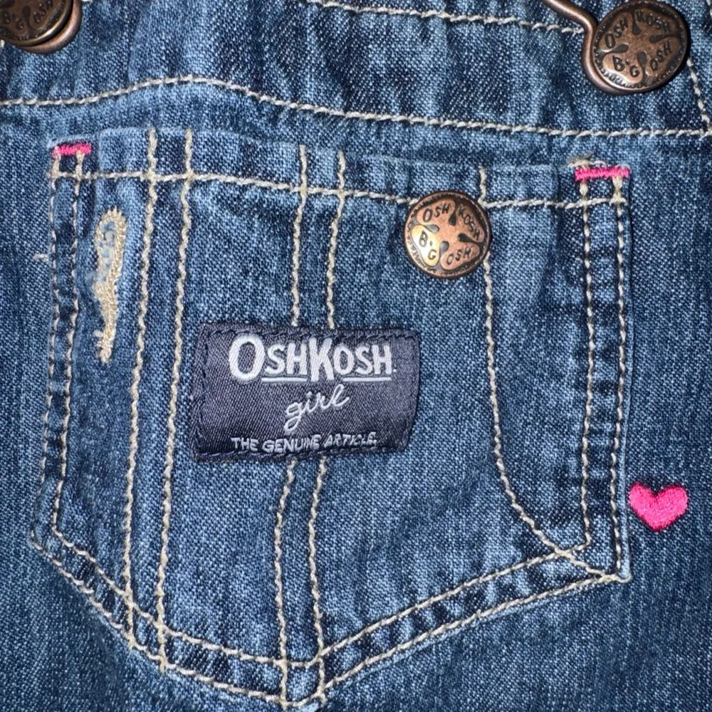OshKosh B'gosh Blue Denim Overalls with Pink Heart Details